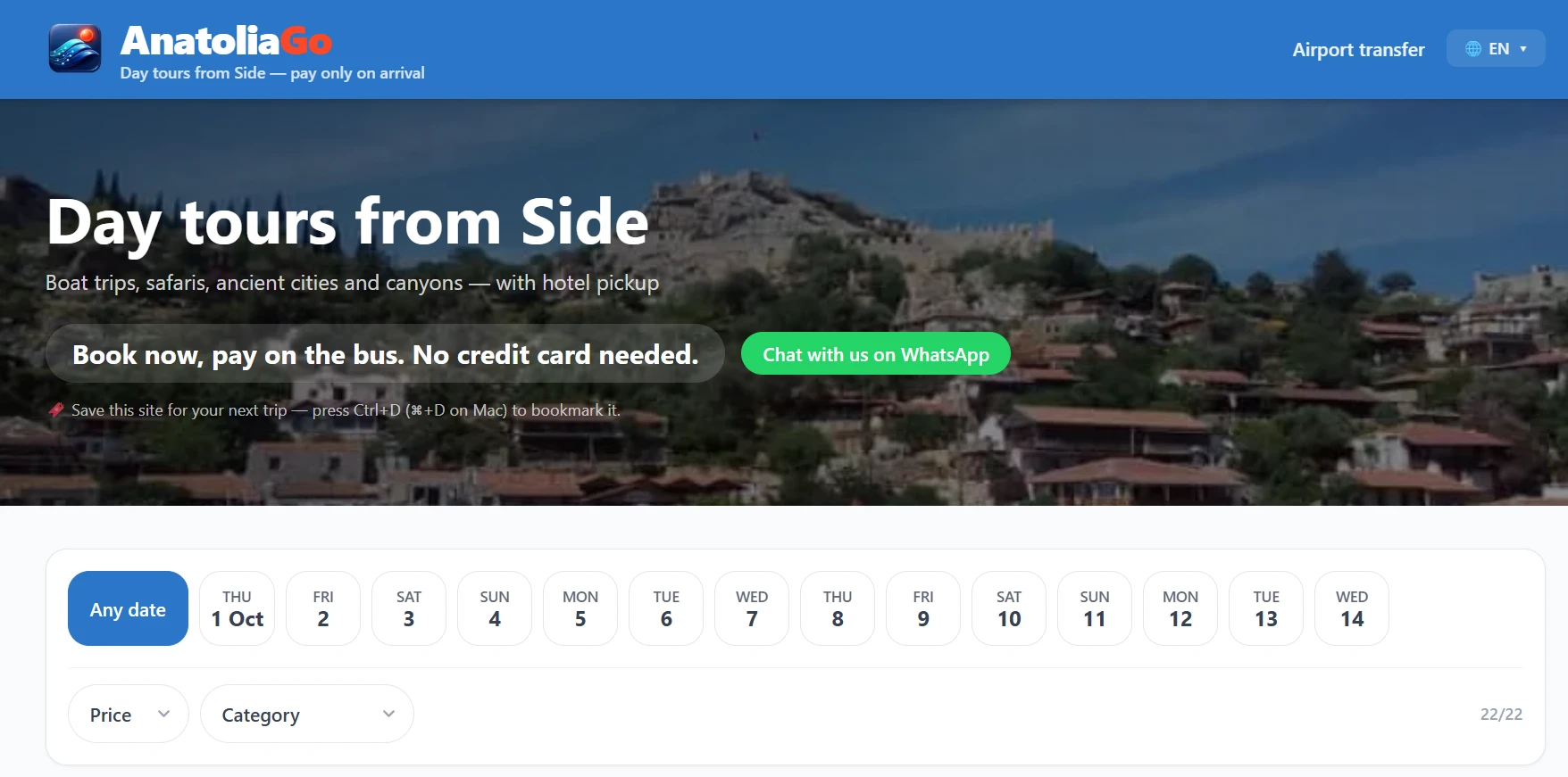 AnatoliaGo booking page
